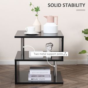 Designer S Shaped <b>Black</b> 3-Tier Lift Top Coffee <b>Table</b> with 2 Steel Support Poles Multi-Level Side <b>Console</b> <b>Tables</b> - Product Image 6