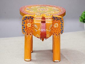 Tabouret rond en bois éco-responsable fait main, design minimaliste de couleur jaune, multifonctionnel, pour le salon, décoration de la maison, Stool06 - Product Image 2
