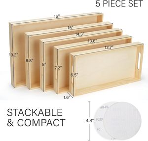 Plateau de table minimaliste nordique en bois clair - Plateau rectangulaire peu profond en pin avec poignées intégrées - Product Image 3