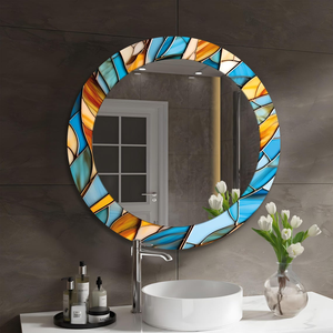 Espejo Redondo de Lujo con Mosaico Azul Turquesa y Marco Artístico de Vidrio Amarillo Ámbar, Espejo Decorativo Moderno para Baño - Product Image 6