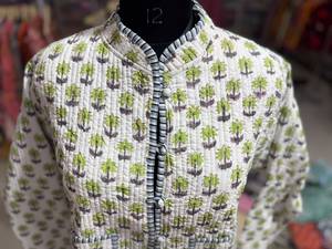 <b>Quilted</b> <b>Jacket</b> Women's Full Sleeve Stand Collar Printed Palm Tree <b>Pattern</b> Spring Lightweight Outerwear GIFT FOR HER - Product Image 2