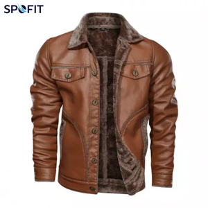 <b>Men's</b> PU Leather <b>Jacket</b> Coated Stand Collar Embroidery <b>Letter</b> Pattern Customizable Winter Front Anti-Bacterial - Product Image 2