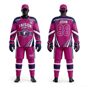 Mens Ice Hockey Uniform 220 GSM Premium Polyester <b>Mesh</b> Grey <b>Red</b> White Panel Design Sublimation Embroidery Custom Logo Team Set - Product Image 4