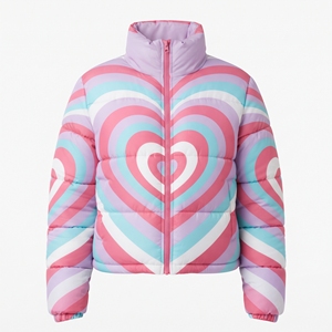 Women's Heart Pattern Waist <b>Belt</b> Puffer Jacket Quilted Hooded Winter Coat Sublimation Print Warm Padded Outdoor Fashion New Look - Product Image 4