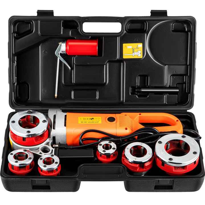 Portable 2300W Electric Pipe Threader Machine Hand-held 6 Dies 1/2"-2" Copper Motor 1/2"-2" Pipe Threading Kit Carrying Case