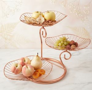 Copper Wire Three Tier Fruit <b>Basket</b> Stand Oval Shape Metal Storage <b>Baskets</b> for Fruit <b>Display</b> and Storage - Product Image 1