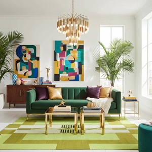Alfombra Geométrica de Lana Verde Abstracta, Alfombra Moderna Hecha a Mano, Alfombra Contemporánea, Alfombra Artística Suave para Sala de Estar, Dormitorio, Decoración de Piso - Product Image 3