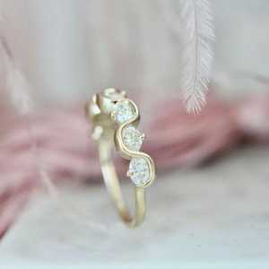 Anillo de oro macizo de 14 quilates con corte ovalado, moissanita original, banda de eternidad, anillo de compromiso con diamantes, regalos de aniversario para mujer - Product Image 5