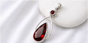 Natural Garnet Silver Pendant, 925 Sterling Silver Gemstone <b>Necklace</b>, Handmade January Birthstone Jewelry, Red Garnet Pendant - Product Image 3