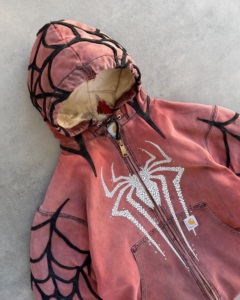 Oversized Spider Web Print Hooded Fleece Jacket <b>Men's</b> Casual Zipper Sweatshirt Autumn Style <b>Red</b> Black Pattern Design - Product Image 4