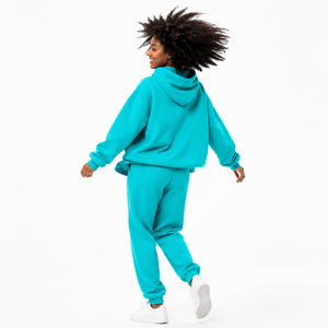 Ensemble de survêtement thermique en polaire pour femme, coupe ample, épaules tombantes, sweat-shirt uni, pantalon de jogging à revers élastiques - Product Image 3