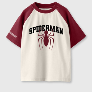 <b>Spiderman</b> Printed Raglan Sleeve <b>T</b>-<b>Shirt</b> <b>Men's</b> Casual O-Neck Jersey Cotton Top Character Pattern Front Design spider red black - Product Image 1