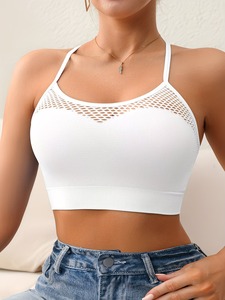 Sleek Openwork Gym Wear Ladies Bra Underwear Thin Straps Exercise Clothing Athleisure Knitted <b>Crop</b> <b>Top</b> Private Label Wholesale - Product Image 1