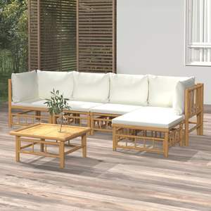 Ensemble de salon de jardin blanc crème, modulaire moyen, en bambou et polyester, pour espaces extérieurs - Product Image 1