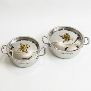 Casserole de luxe en acier inoxydable martelé avec couvercle décoratif doré en forme de citrouille – Plat de service élégant et vaisselle de buffet pour décoration de mariage - Product Image 3