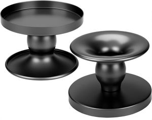 Reversible <b>Black</b> <b>Candle</b> <b>Holders</b> Set of 2 Round <b>Pillar</b> and Taper <b>Candle</b> Stands for Home Decoration - Product Image 4
