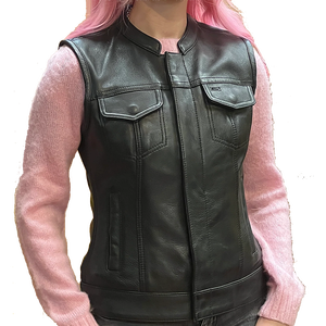 Chaleco Gótico de Cuero Genuino para Mujer VIBE SEWN, Cierre Doble con Botones, Impermeable, Ecológico, Sin Mangas, Color Sólido - Product Image 2