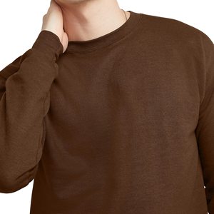เสื้อสเวตเชิ้ตคอกลมสีน้ำตาลเข้มสำหรับผู้ชาย ทรงปกติ ผ้าฝ้ายถัก สวมใส่สบายๆ สำหรับฤดูใบไม้ร่วง สีพื้น แขนยาว - Product Image 5