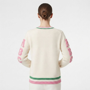 Cárdigan Personalizado con Cuello en V para Hermandades, Logotipo de Chenilla, Letras Griegas, Estilo Preppy, Suéter Tejido de Manga Larga para Mujer - Product Image 6