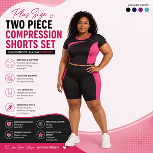 Ensemble 2 pièces pour femmes grande taille : Crop top à manches courtes et short de yoga en Spandex et Polyester pour le sport et le fitness - Product Image 2