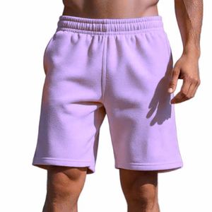 Shorts tricotés unis pour hommes, décontractés, en coton, avec cordon de serrage à la taille, respirants, taille mi-haute, confortables pour l'été - Product Image 5