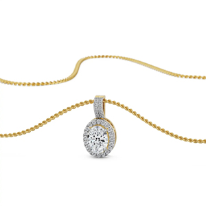 Collier pendentif en or massif 18 carats pour femme, diamant taille brillant rond, chaîne torsadée, style classique, bijoux raffinés - Product Image 1