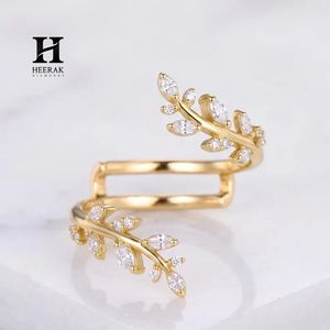 Luxury <b>Open</b> Bypass Olive Branch Lab Grown Diamond <b>Ring</b> 14K Yellow Gold Marquise Leaf Wrap Statement <b>Ring</b> - Product Image 1