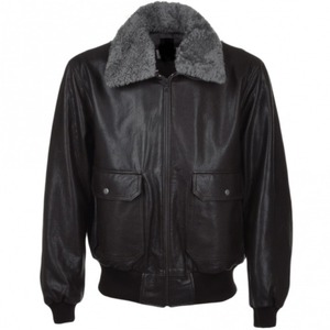 Chaqueta de Cuero con Cuello de Piel Estilo Aviador - Product Image 1