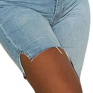 <b>Women's</b> High Waist Light Blue Denim Bermuda <b>Shorts</b> Casual Summer Regular Fit Knee Length Jean <b>Shorts</b> Raw Hem Vintage Washed - Product Image 5