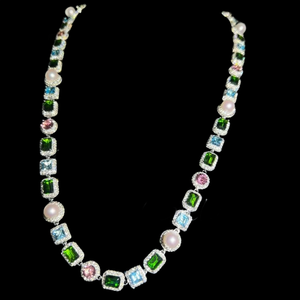 Luxury Womens <b>Statement</b> <b>Necklace</b> 925 Silver Crystal Rhinestone Emerald Cut Bezel Setting Geometric Party Jewelry - Product Image 4