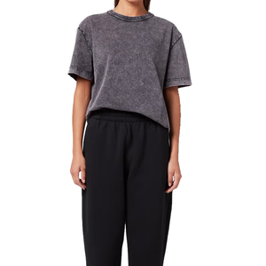 Última Tendencia al por Mayor: Camiseta Casual de Lona 100% Algodón Transpirable de Tallas Grandes con Lavado Ácido y Bordado de Logo de Calavera para Mujer - Product Image 3