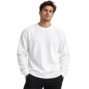 T-shirt décontracté surdimensionné sans col à manches longues pour homme, en coton épais gaufré, 100 % coton, anti-plis et respirant - Product Image 1
