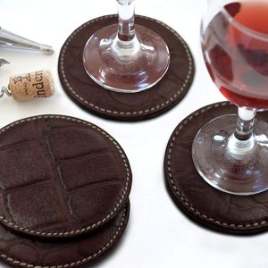 Ensemble de 6 dessous-de-verre ronds en cuir avec support, résistants à la chaleur, pour table basse, salle à manger, bureau, décoration de la maison - Product Image 3