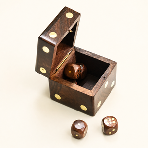Handmade Indian Rosewood Dice Box with Top Carved Design Brass Inlay | Wooden Storage Box Luxury Decorative Gift Case Organizer - Product Image 1