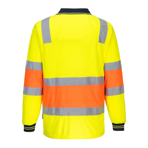 Camiseta Polo de Trabajo de Alta Visibilidad de Manga Larga y Alta Calidad con Cinta Reflectante para Seguridad en la Construcción - Product Image 2