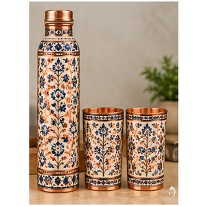 Ensemble de bouteilles d'eau en cuivre minimalistes avec motif floral, vaisselle classique pour la maison, écologique, sans BPA, portable pour les voyages - Product Image 6