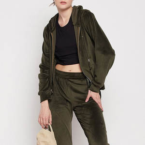 Nouvel ensemble 2 pièces pour femme en velours respirant et léger, sweat à capuche zippé et pantalon, survêtement d'hiver uni - Product Image 5