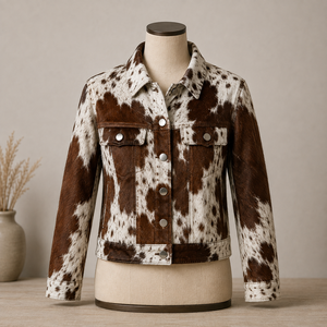 Chaqueta de Cuero Vacuno, Chaqueta de Piel de Oveja con Estampado de Vaca para Hombre, Chaqueta Corta Informal con Botones y Bolsillos, Ropa de Invierno - Product Image 1