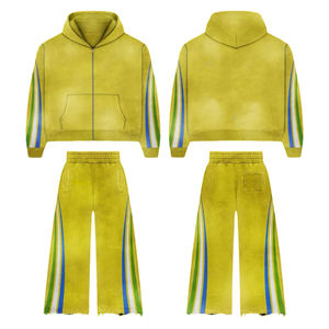 Custom Logo <b>Oversize</b> Sweat Pants Suit <b>Jogger</b> Set Cropped Sweatsuit Acid Wash Flared Sweatpants and Hoodie Sets Tracksuit for Men - Product Image 6