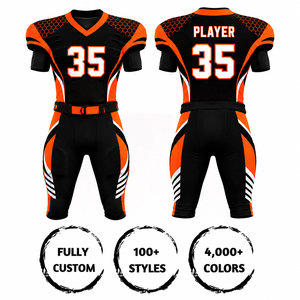 Uniforme de football américain personnalisé sublimé, maillot à col en V pour homme, pantalon noir, orange, blanc, respirant, ajusté, manches courtes - Product Image 6