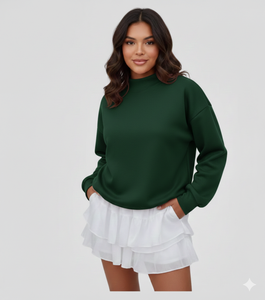 OEM Service Women's Customized Logo Light Weight <b>Mock</b> <b>Neck</b> Fleece Cotton Oversized Long Sleeves Sweatshirts - Product Image 2