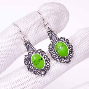 Pendientes de piedras preciosas de turquesa verde con forma ovalada, Plata de Ley 925, estilo vintage, joyería hecha a mano, regalo para mujer - Product Image 4
