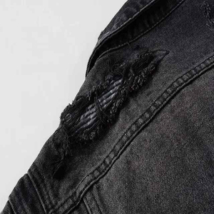 Chaqueta de mezclilla casual para hombre, corte regular, con cremalleras y detalles desgastados, estilo otoñal - Product Image 3