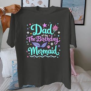 Papá de la sirena de cumpleaños Camiseta de algodón puro para mujer ajuste cómodo - Product Image 4