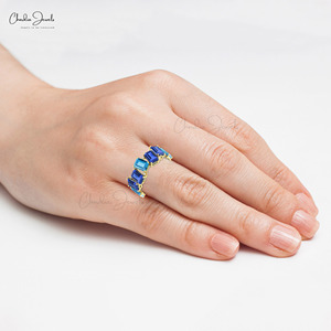 Anillo de media eternidad con topacio azul suizo y tanzanita de corte octogonal de 7x5 mm, en oro fino de 14k, anillo de cóctel con diamantes, de proveedores verificados - Product Image 5