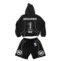 Ensemble court coupe-vent léger décontracté pour homme, style streetwear, avec cordon de serrage, boutons en satin et logo brodé sur le devant, haute qualité, collection automne