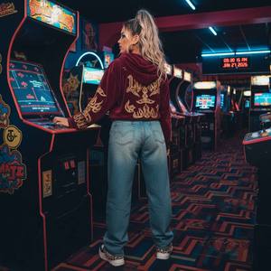 Sweat à capuche Y2K Streetwear pour femme, velours bordeaux épais de luxe, haute qualité 400 g/m², avec logo frontal, hiver automne - Product Image 6