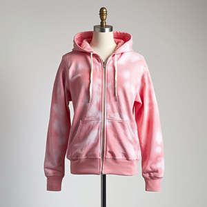 Sudadera con capucha rosa con cremallera, estilo vintage, de algodón lavado, con forro polar y cremallera completa, con personalización OEM ODM - Product Image 4