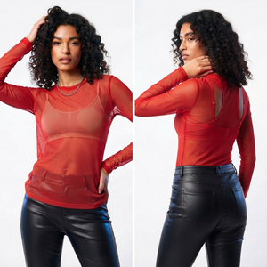 T-shirt transparent en maille pour femme, 100 % polyester, léger, compressé, séchage rapide, haut sexy et transparent - Product Image 3
