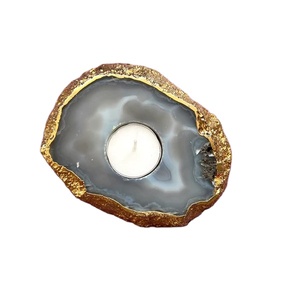 Bougeoir à tiroir décoratif exclusif en pierre d'agate bleue Poignées polies à bord doré pour meubles de maison, de bureau et d'hôtel - Product Image 6